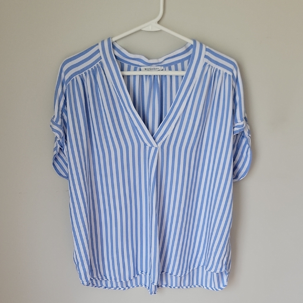 Mossimo Supply Co. Blue and White Cuffed Sleeve Blouse